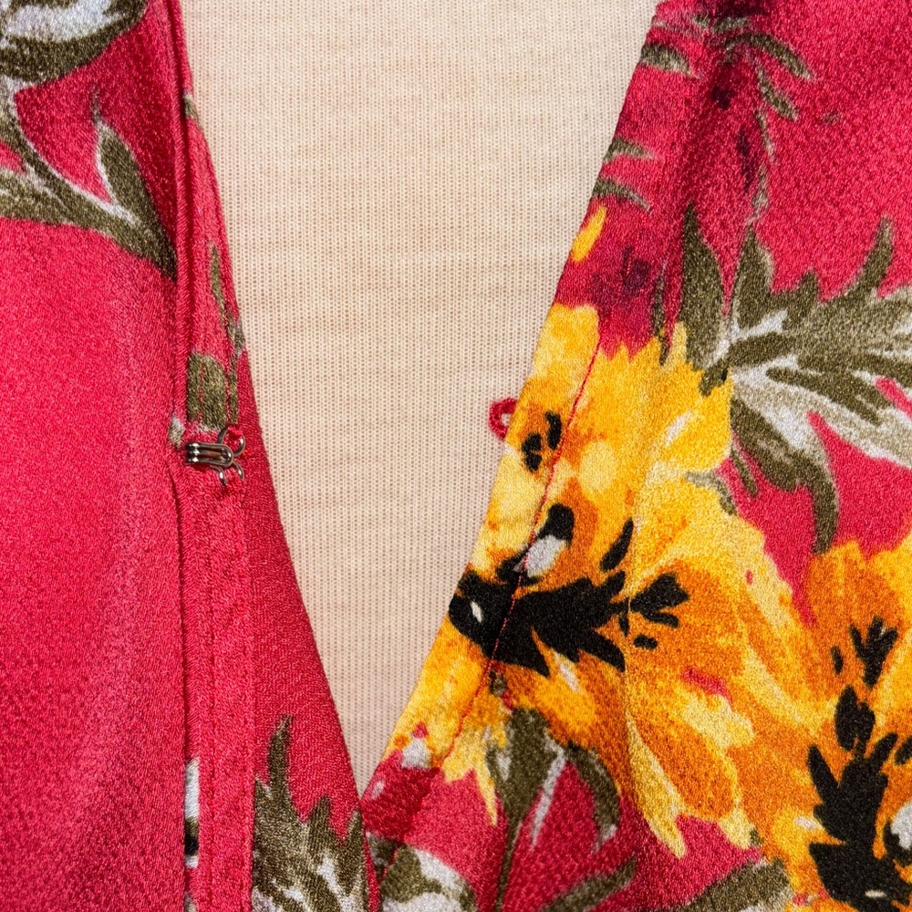 EXPRESS Elegant Floral Wrap Blouse - Burgundy and Yellow Size small - Picture 6 of 10